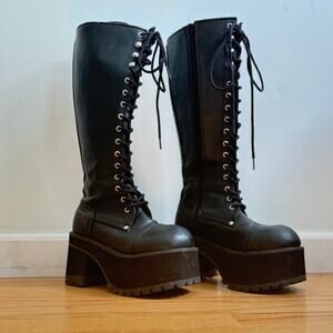 Demonia Ranger Tall Boots Lace Up Platform Dark Academia Wimsicott Chunky 8us